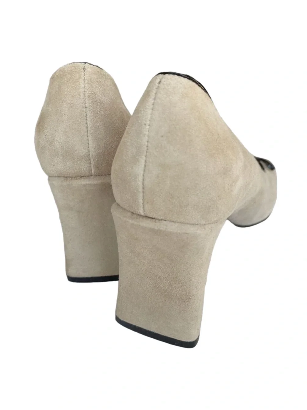 Vintage Bellini Suede Pumps Beige with Bow - Size 7M